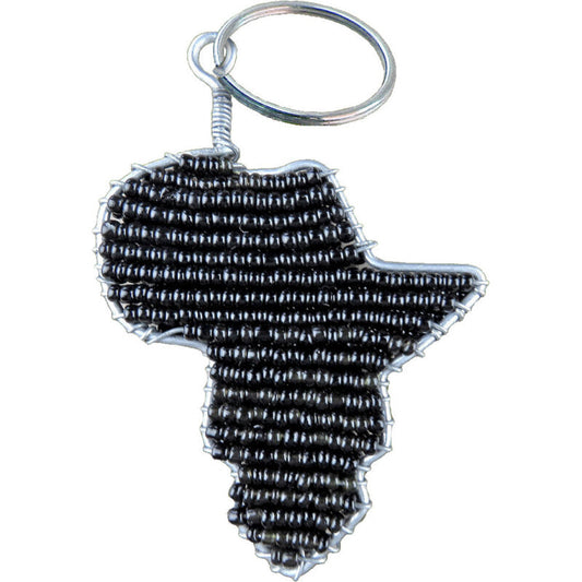 Earth Africa Beaded Keyring - Africa Map - Black