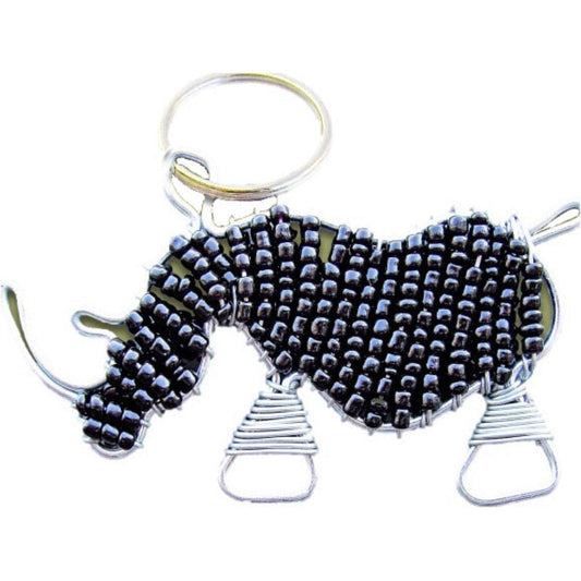 Earth Africa African Beaded Keyring - Black Rhino