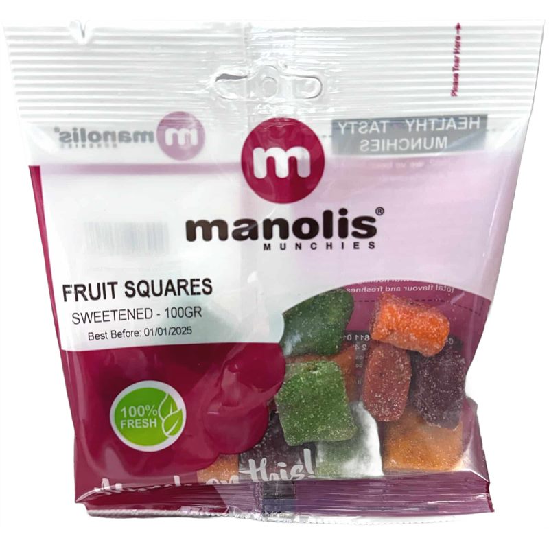 Manolis Munchies Dried Fruit - Fruit Square Dainties 100g