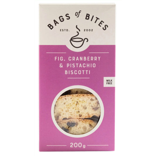 Bags of Bites Biscotti Fig Cranberry Pistachio 200g