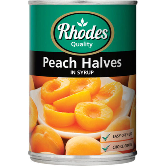 Rhodes Canned Fruit Peach Halves in Syrup 410g